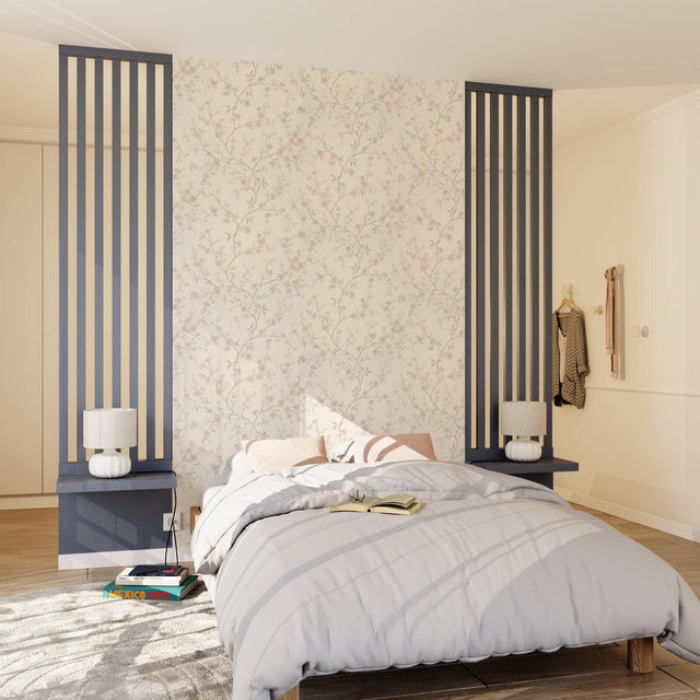 Papier peint intissé CHERRY BLOSSOM blanc cassé et rose