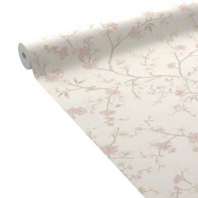 Papier peint intissé Cherry blossom Blanc cassé et rose