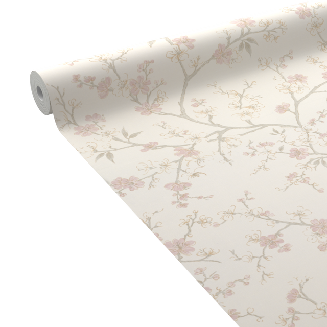 Papier peint intissé CHERRY BLOSSOM blanc cassé et rose