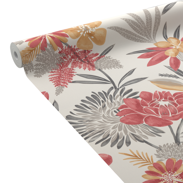 Papier peint intissé CLEOME coloris Blanc et rouge
