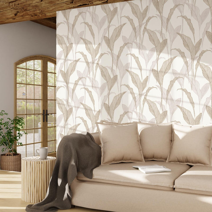 ELLE DECORATION Papier peint intissé Marjory Blanc et doré