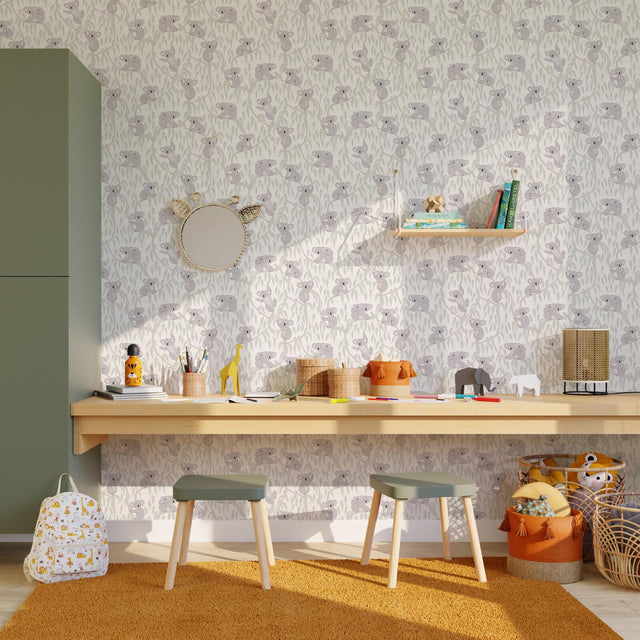 Papier peint intissé KOALAS coloris vert feuille et gris