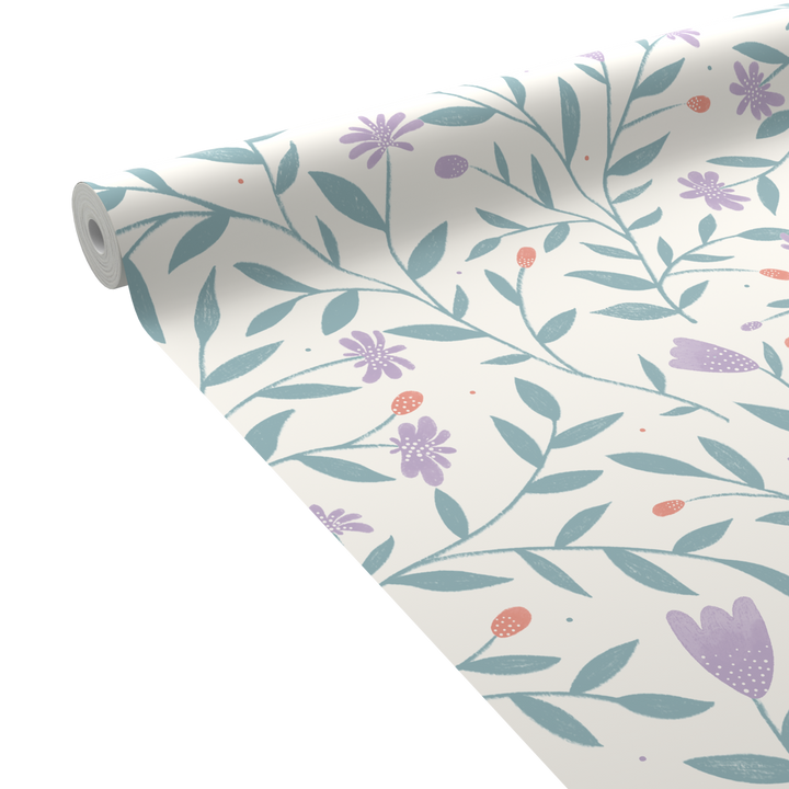 4MURS Papier peint intissé Tulips Mauve et vert émeraude