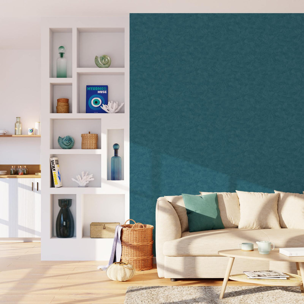 4MURS Papier peint intissé Ravenne Bleu pétrole Crépi grésé