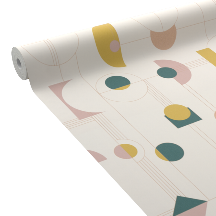Papier peint intissé Nola Rose clair, jaune et bleu pétrole