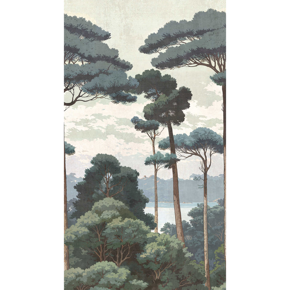 Papier peint panoramique L Pienza Vert bleuté Trame