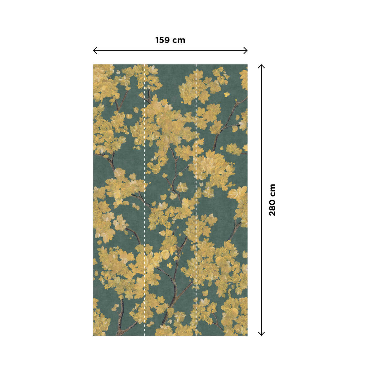 Papier peint panoramique L Forsythia Vert, jaune Trame