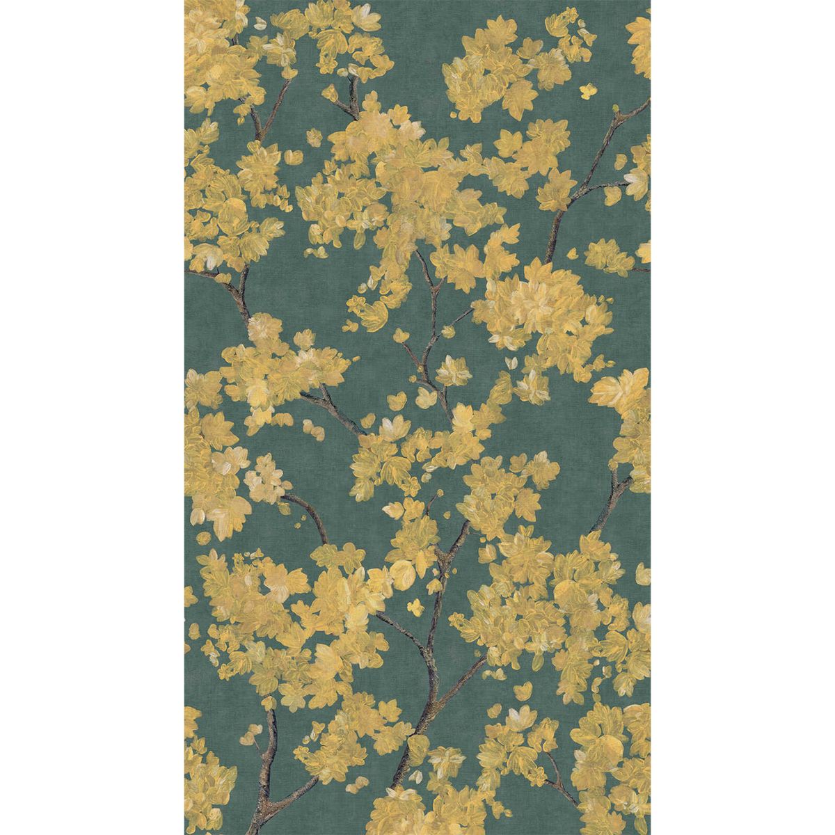 Papier peint panoramique L Forsythia Vert, jaune Trame