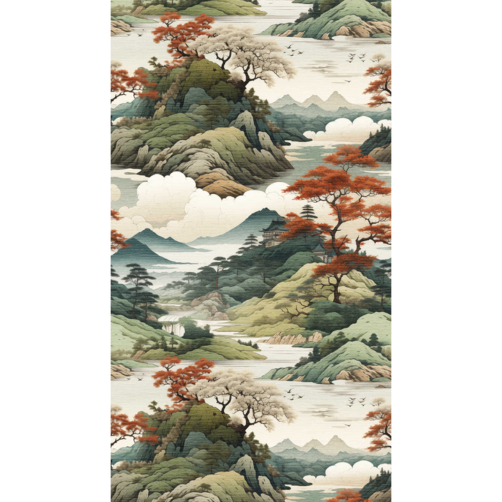 Papier peint panoramique L Nishino Vert, rouge Trame