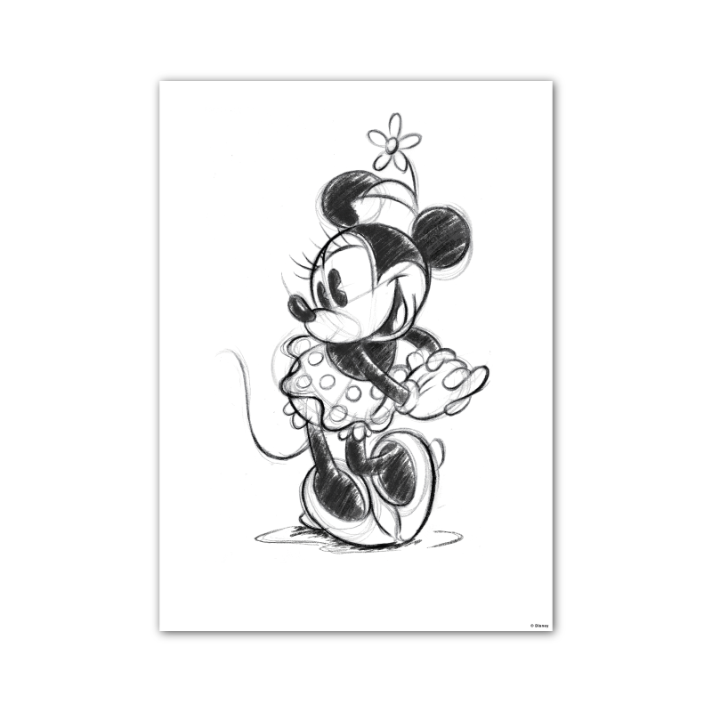 Toile imprimée Minnie sketch Blanc