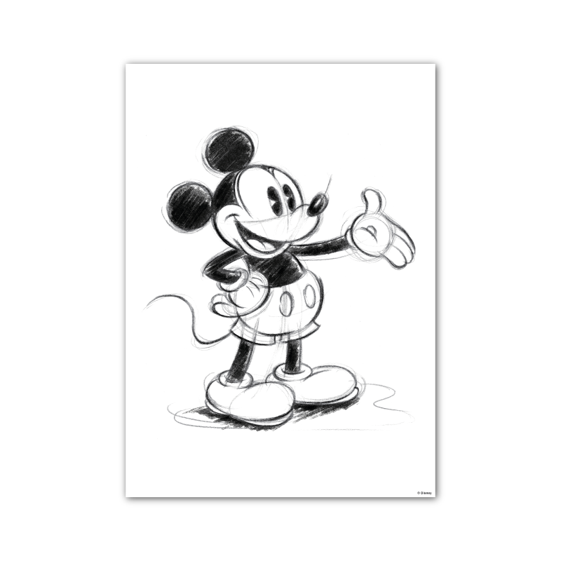 Toile imprimée Mickey sketch Blanc
