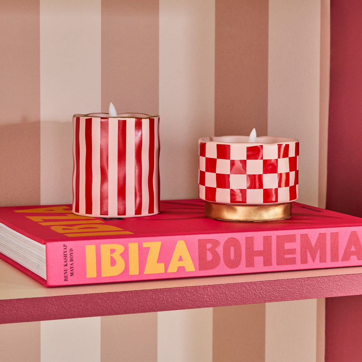 Bougie LED Damier Rouge, rose