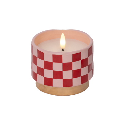 Bougie LED Damier Rouge, rose