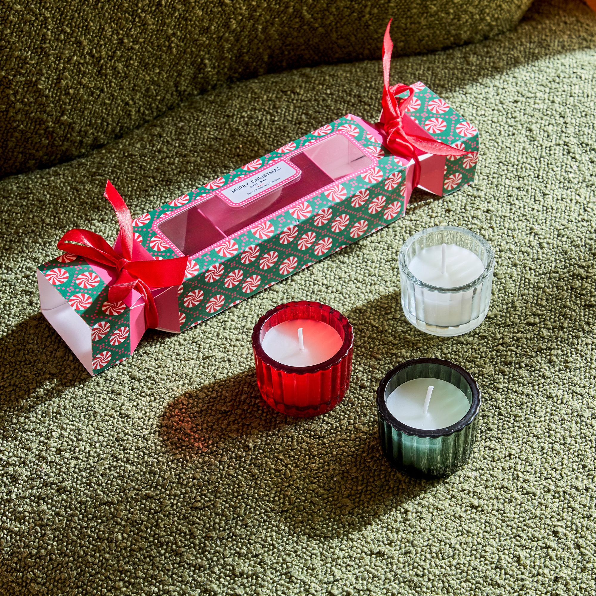 Bougie Crakers Blanc, vert, rouge