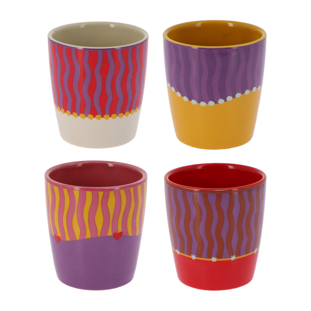 Coffret tasses MEG X4 coloris jaune rose violet rouge