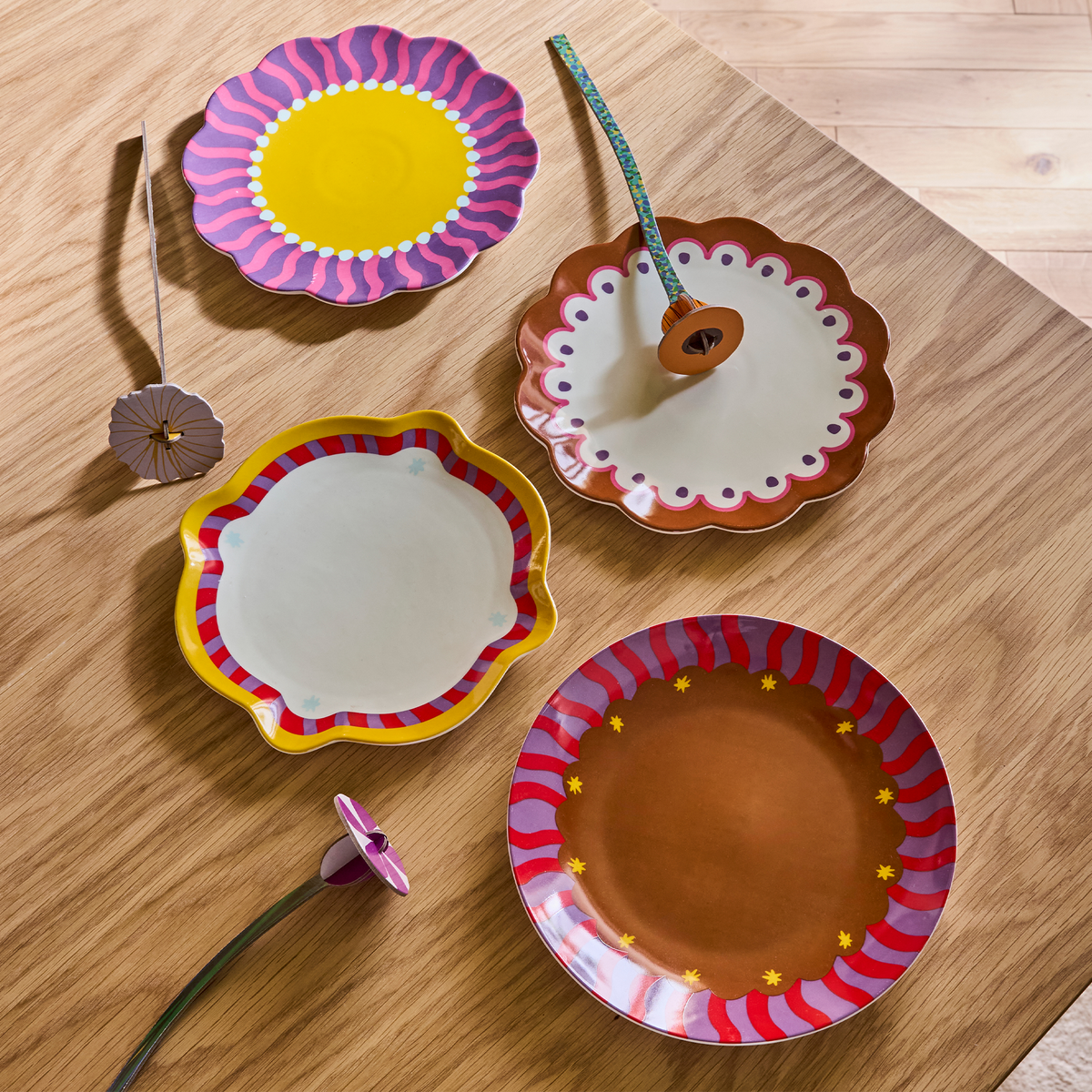 Assiette Meg x4 Jaune rose violet marron