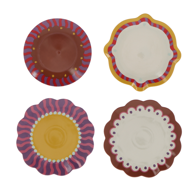 Assiette MEG coloris jaune rose violet marron