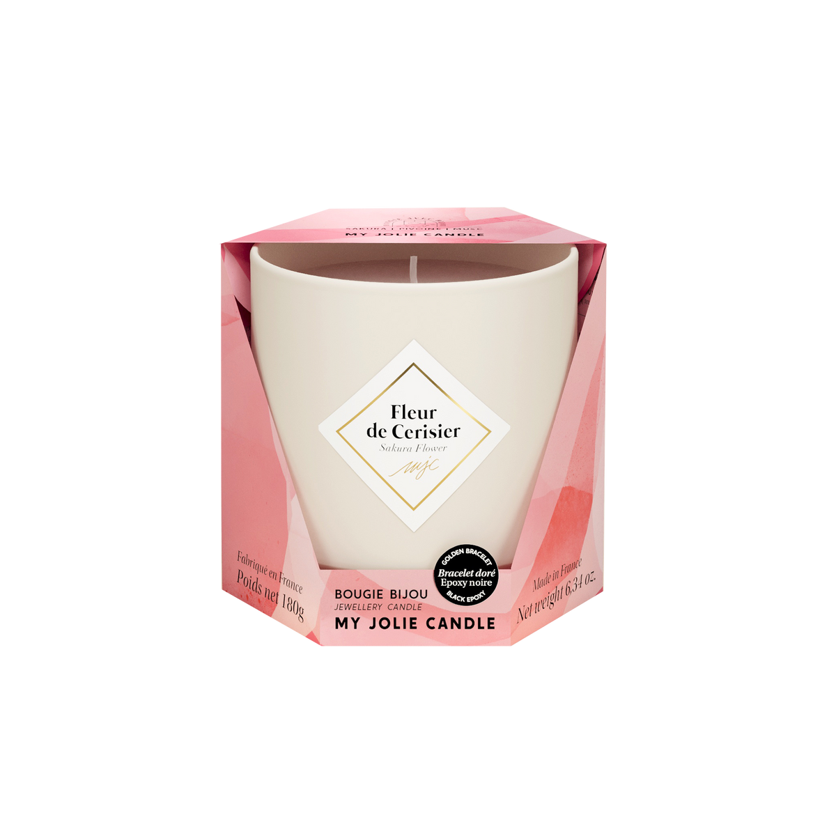 MY JOLIE CANDLE Bougie bijou Les essentielles Blanc Fleur de cerisier (sakura - pivoine - musc) 180G