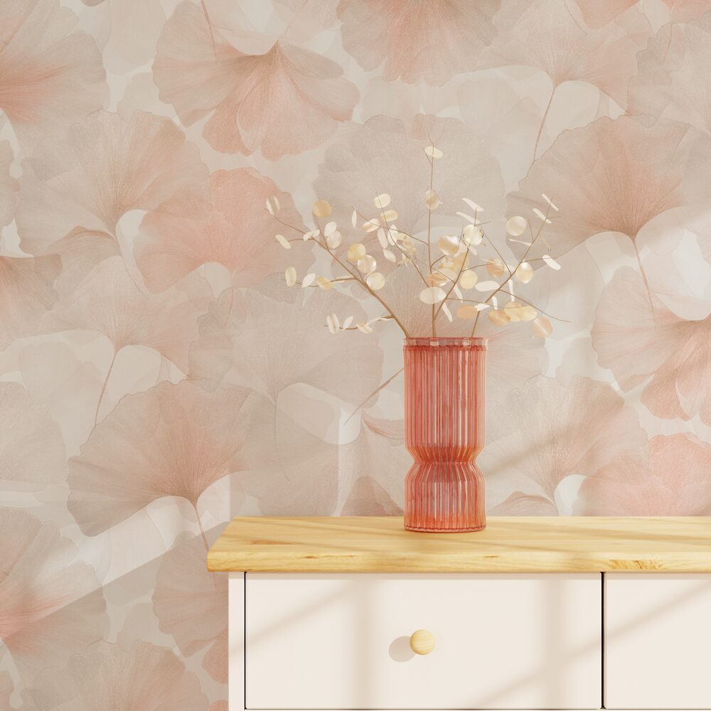 Papier peint intissé Biloba Rose poudré