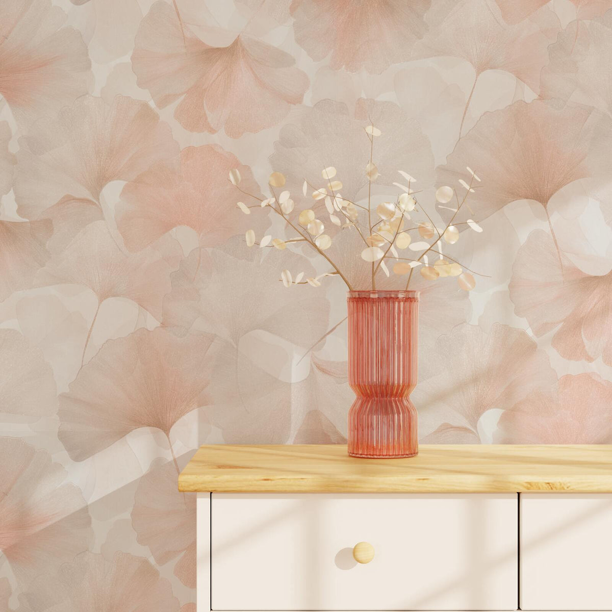 Papier peint intissé Biloba Rose poudré