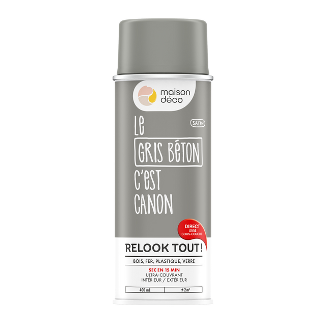 Relook tout aérosol Peinture Bombe de peinture gris béton Satiné 0,4 L