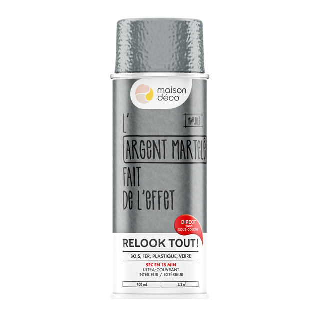 Relook tout aérosol Peinture Bombe de peinture argent martelé Brillant 0,4 L