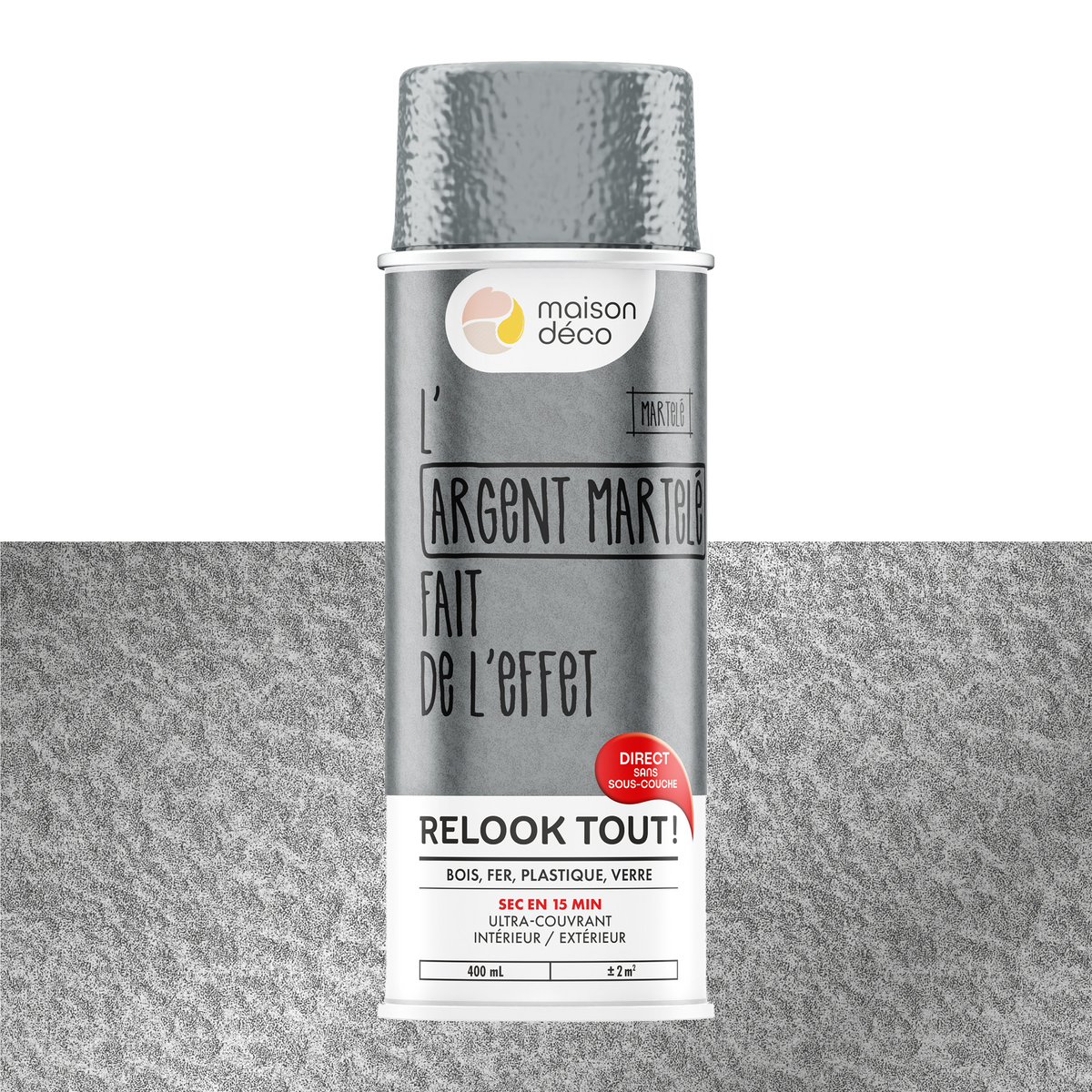RELOOK TOUT AÉROSOL Bombe de peinture Relook tout aérosol Argent martelé Brillant 0,4ML