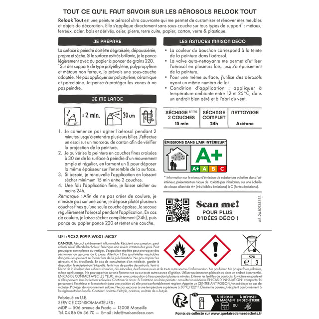 Relook tout aérosol Peinture Bombe de peinture blanc Satiné 0,4 L