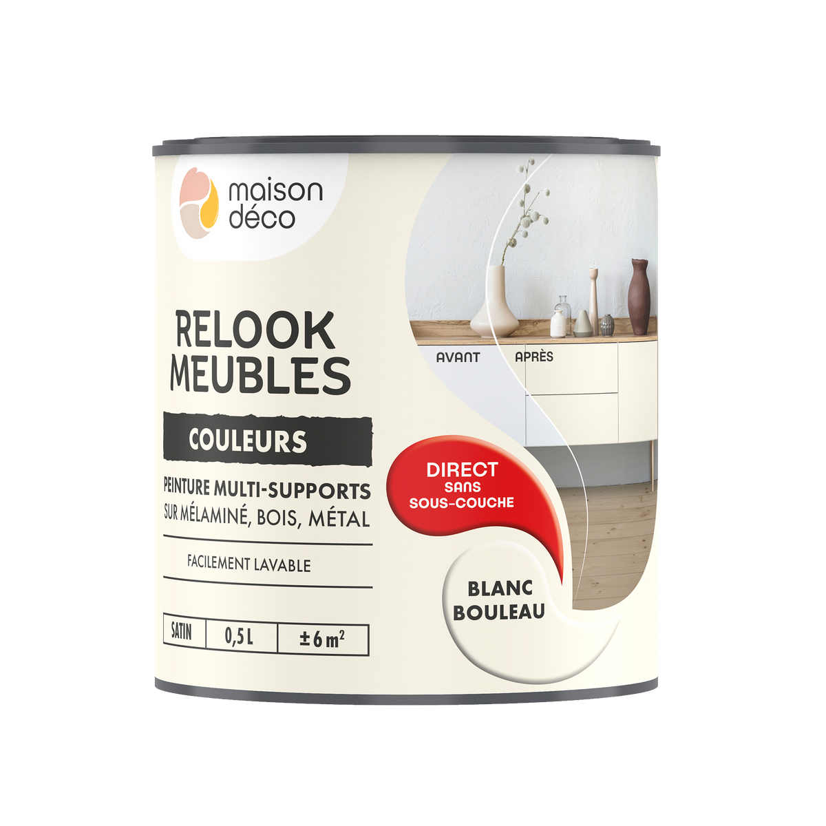 RELOOK MEUBLES COULEURS Peinture Relook meubles Blanc bouleau Satiné 0,5L