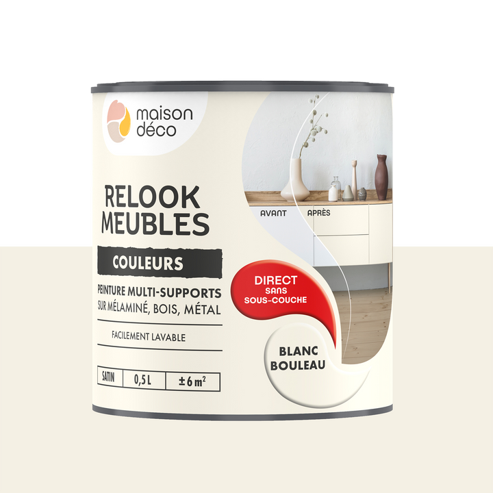 RELOOK MEUBLES COULEURS Peinture Relook meubles Blanc bouleau Satiné 0,5L