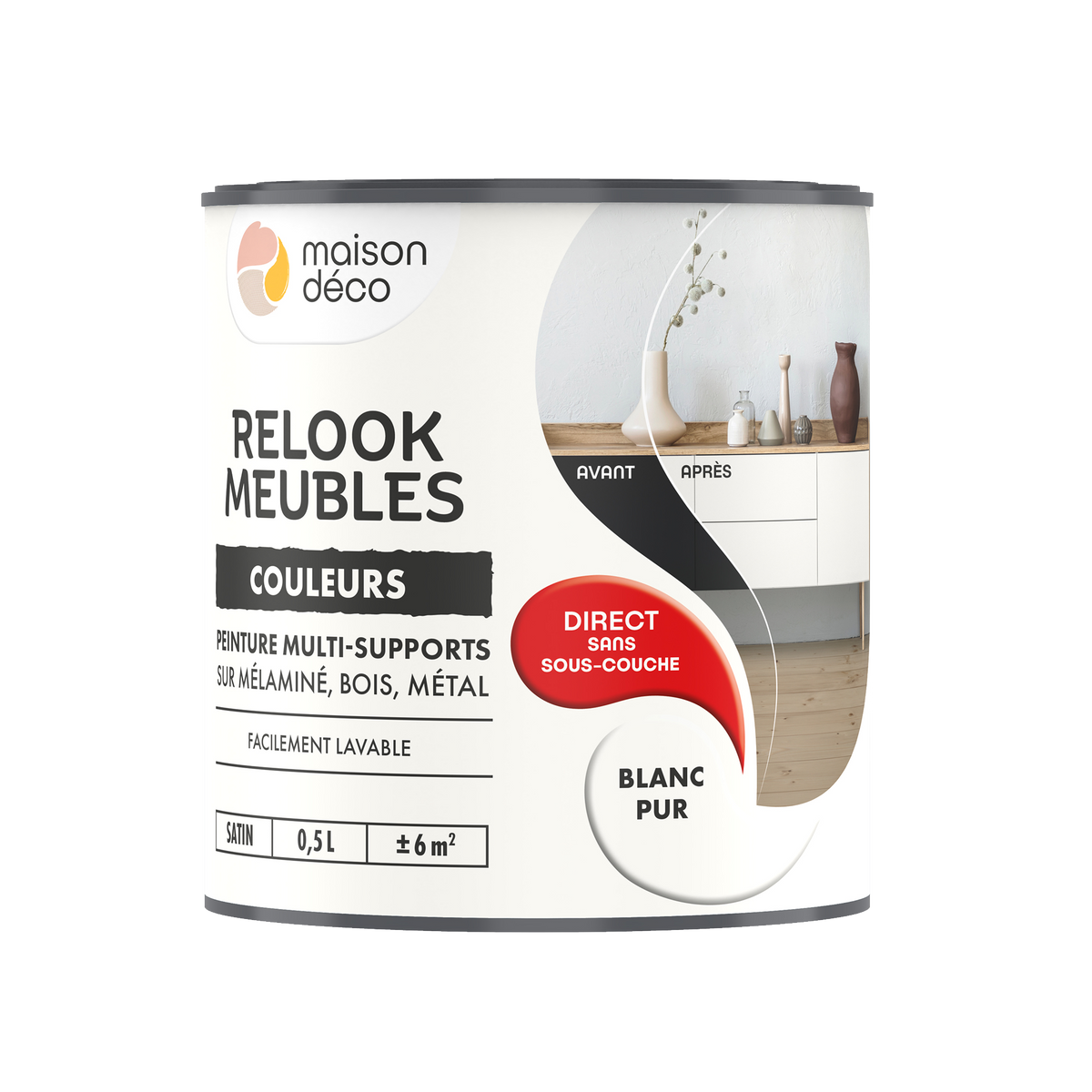 RELOOK MEUBLES COULEURS Peinture Relook meubles Blanc pur Satiné 0,5L