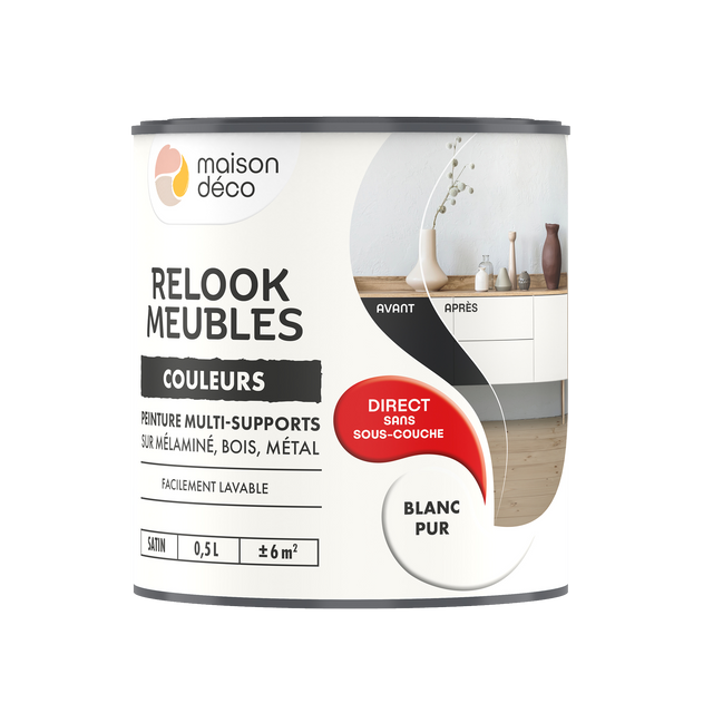 Relook meubles couleurs Peinture RELOOK MEUBLES Peinture blanc Satiné 0,5 L
