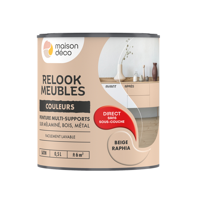 Relook meubles couleurs Peinture RELOOK MEUBLES Peinture beige raphia Satiné 0,5 L