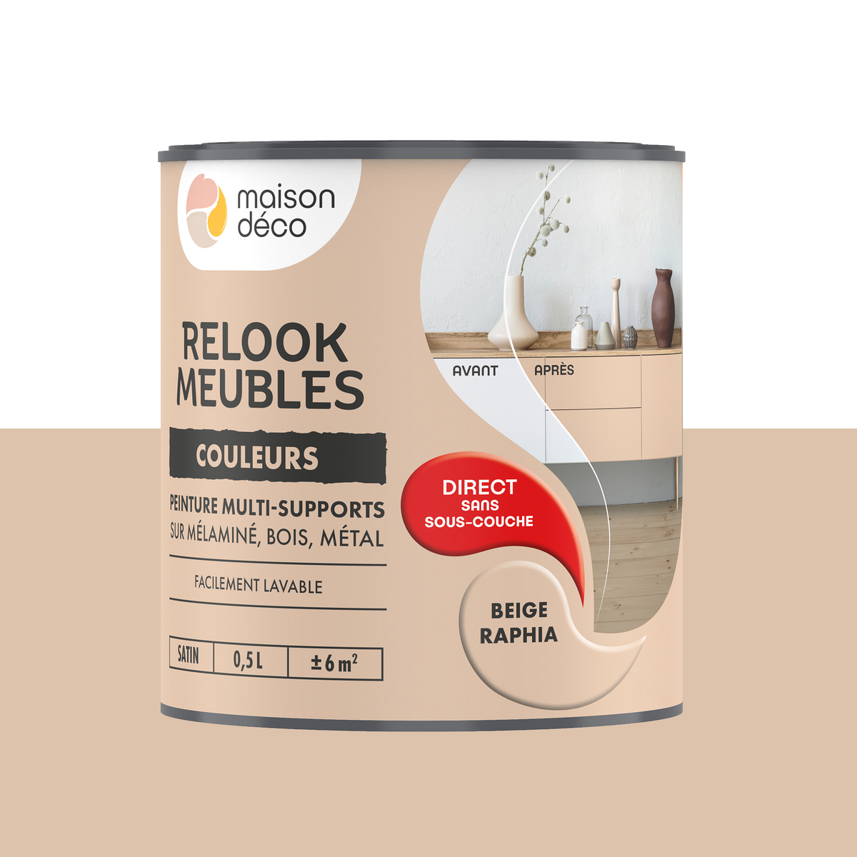 RELOOK MEUBLES COULEURS Peinture Relook meubles Beige raphia Satiné 0,5L