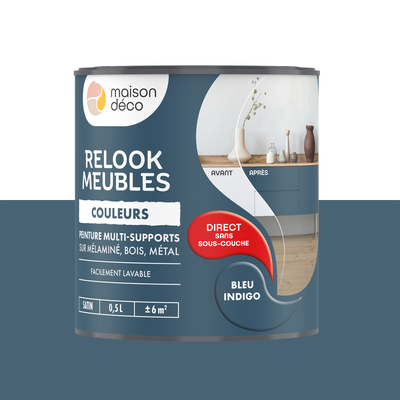 RELOOK MEUBLES COULEURS Peinture Relook meubles Bleu indigo Satiné 0,5L
