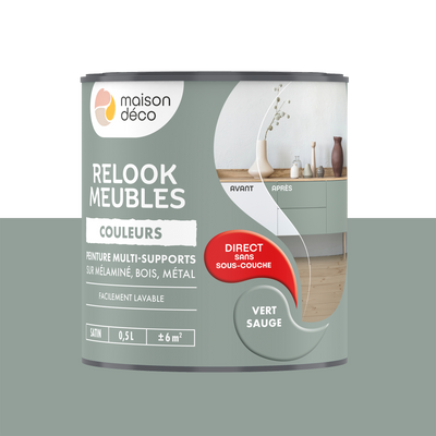 RELOOK MEUBLES COULEURS Peinture Relook meubles Vert sauge Satiné 0,5L