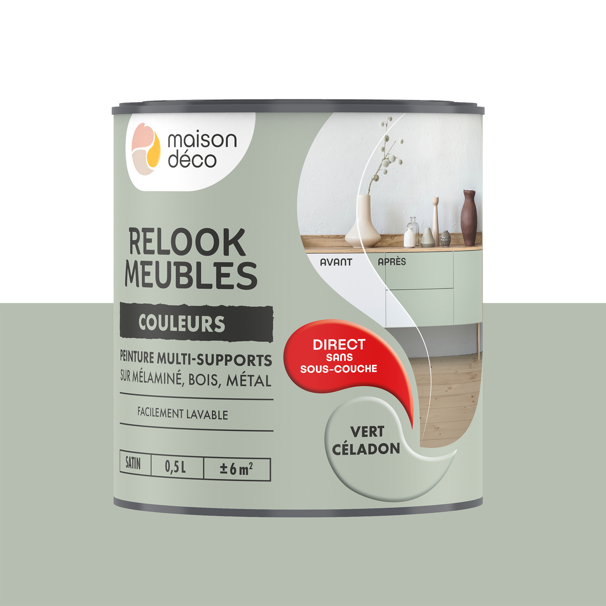RELOOK MEUBLES COULEURS Peinture Relook meubles Vert céladon Satiné 0,5L