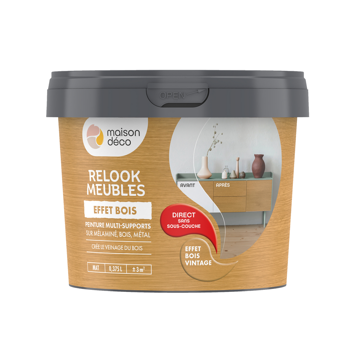 RELOOK MEUBLES EFFET BOIS Peinture Relook meubles effet bois Bois vintage Mat 0,38L