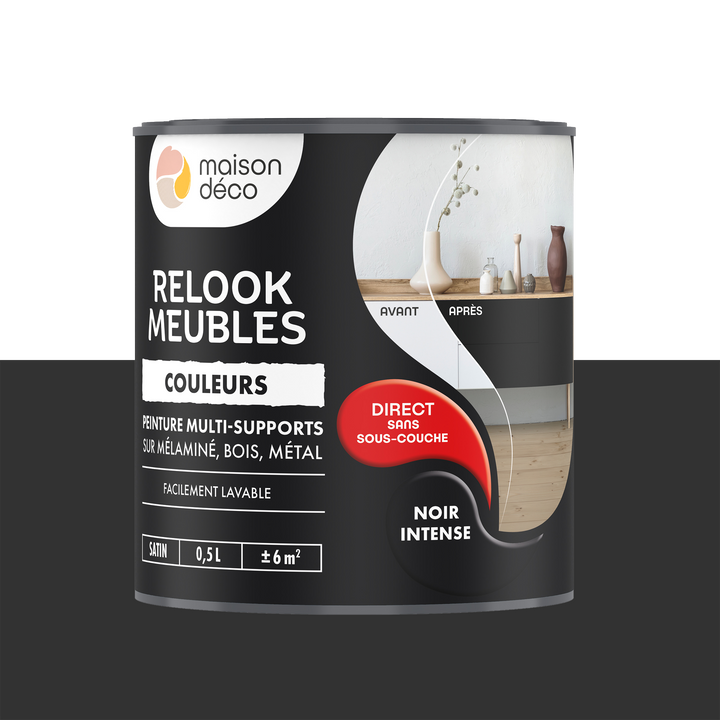 RELOOK MEUBLES COULEURS Peinture Relook meubles Noir intense Satiné 0,5L