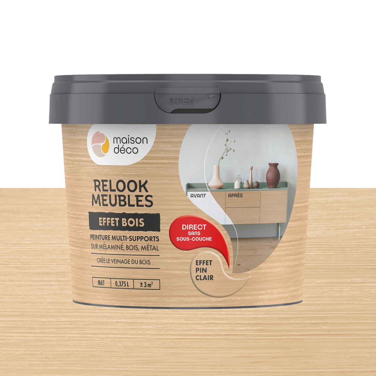 RELOOK MEUBLES EFFET BOIS Peinture Relook meubles effet bois Pin clair Mat 0,38L