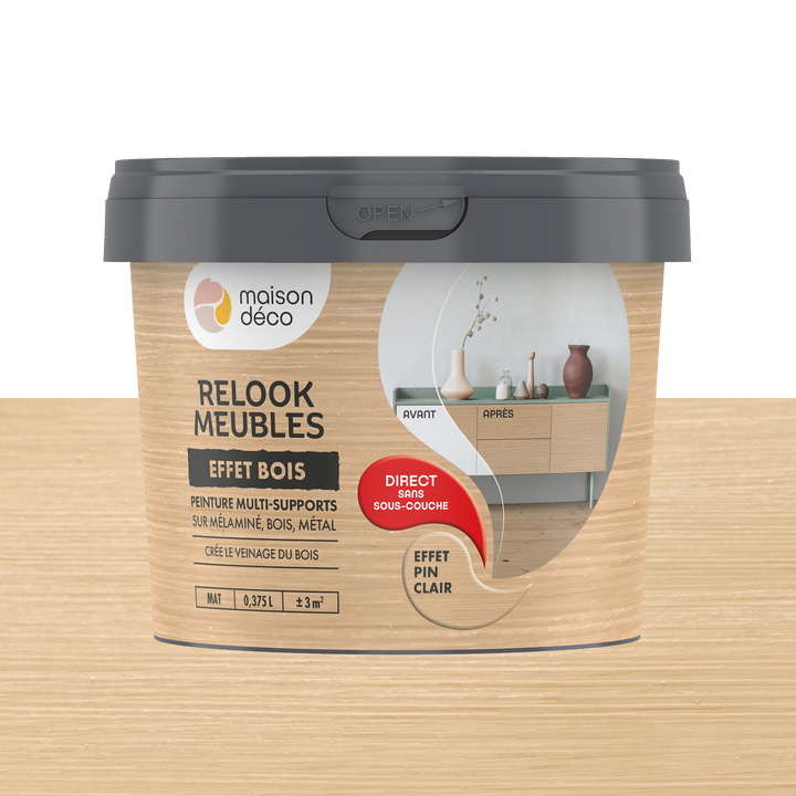 RELOOK MEUBLES EFFET BOIS Peinture Relook meubles effet bois Pin clair Mat 0,38L
