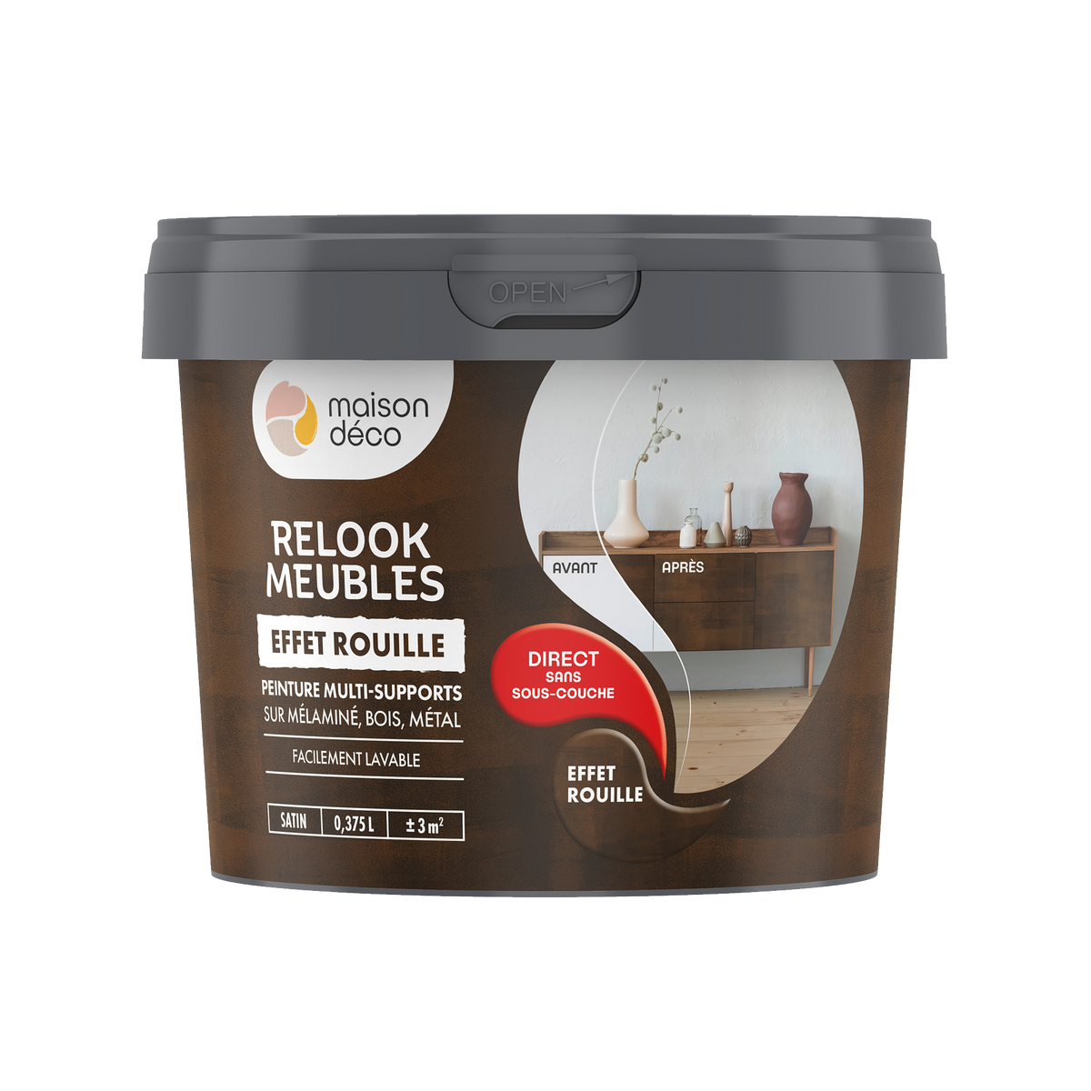RELOOK MEUBLES EFFET BOIS Peinture Relook meubles effet bois Rouille Satiné 0,38L