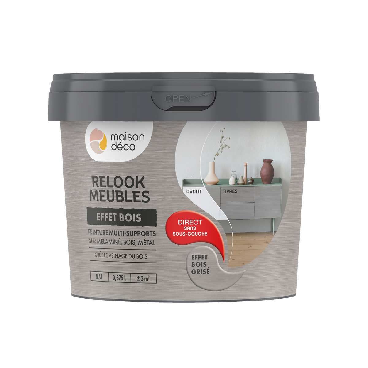 RELOOK MEUBLES EFFET BOIS Peinture Relook meubles effet bois Bois grisé Mat 0,38L