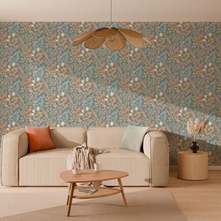 Papier peint intissé Maelie Bleu canard et ocre