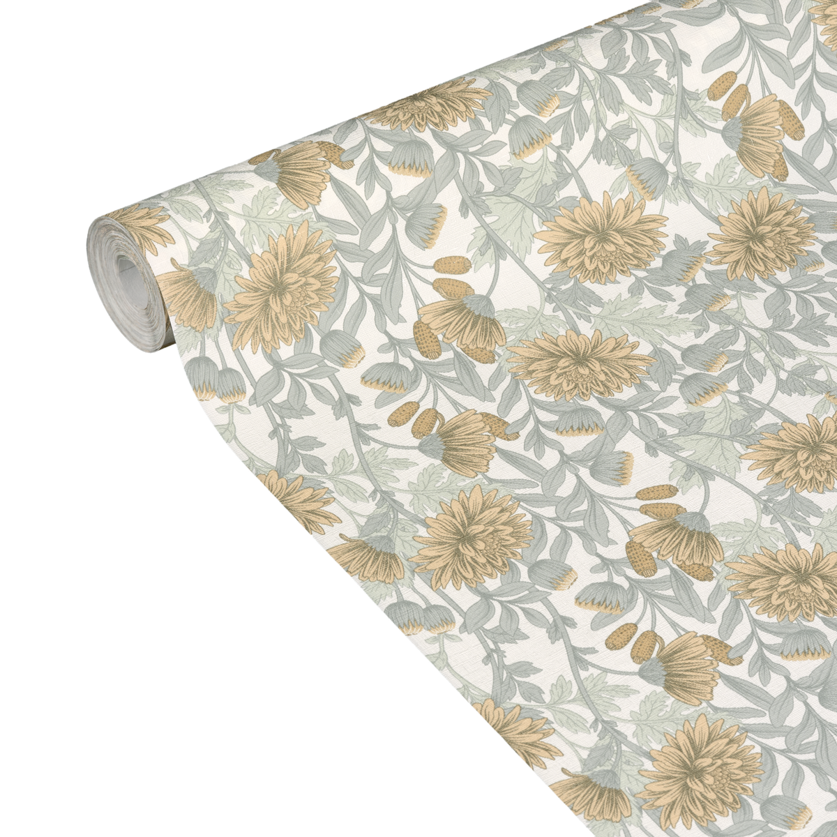 Papier peint intissé Dahlia Vert de gris et ocre