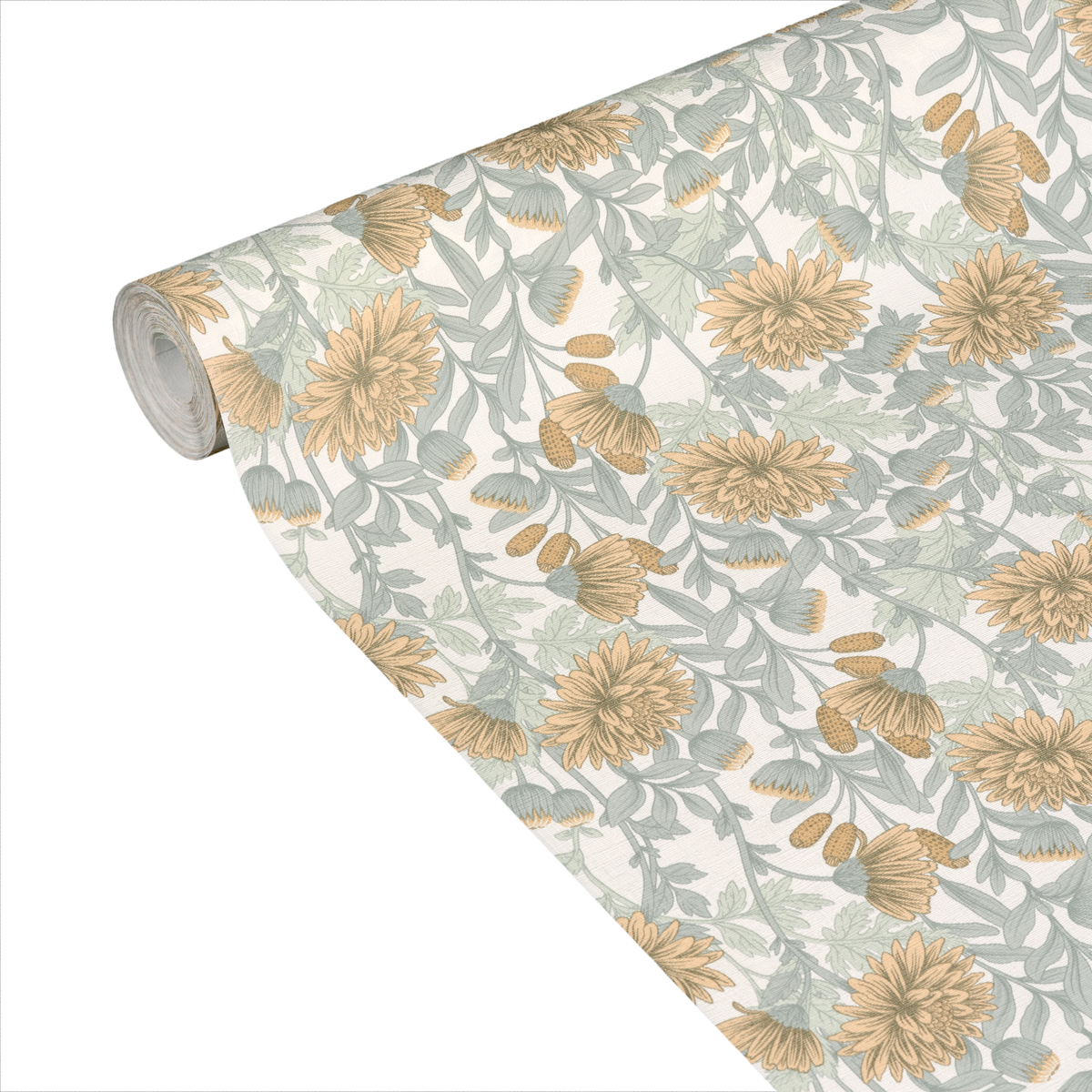 Papier peint intissé Dahlia Vert de gris et ocre