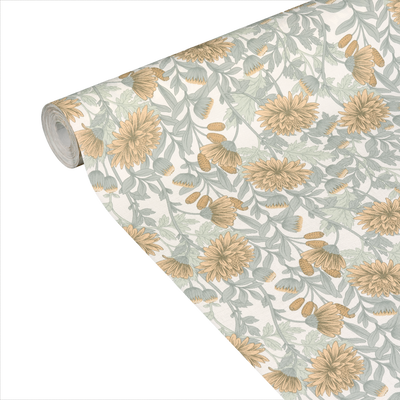 Papier peint intissé Dahlia Vert de gris et ocre
