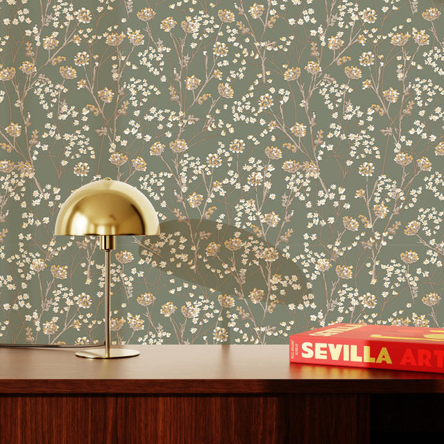 Papier peint intissé MANOA coloris vert kaki et ocre