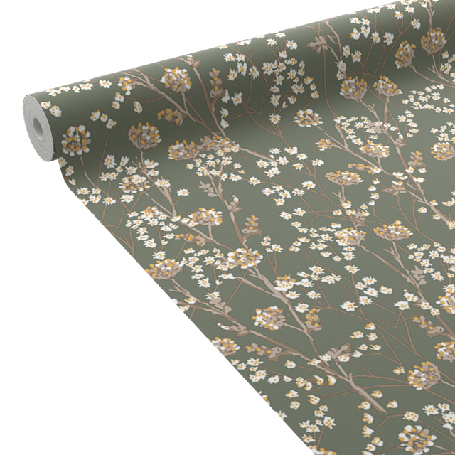 Papier peint intissé MANOA coloris vert kaki et ocre