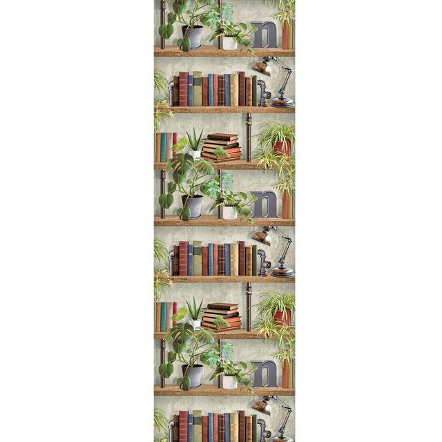 Papier peint intissé MAXWELL gris chaud et vert feuille